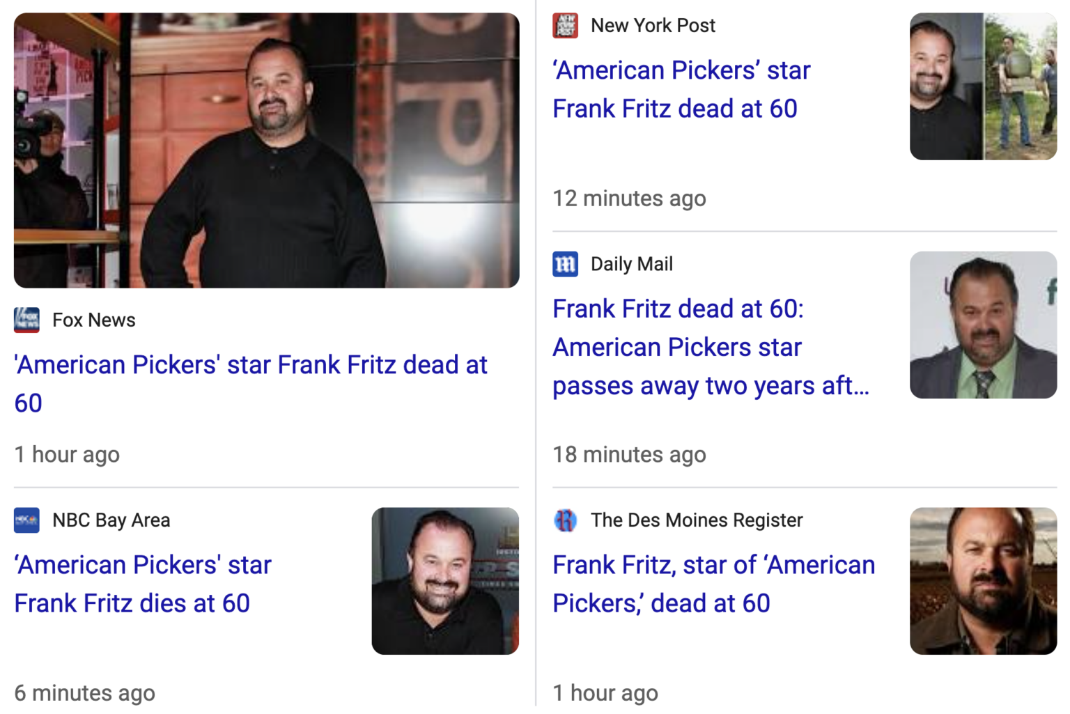 Frank Fritz of American Pickers, reportedly dead at 60, just before the